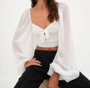 For Love And Lemons White Tie-Front Blouse